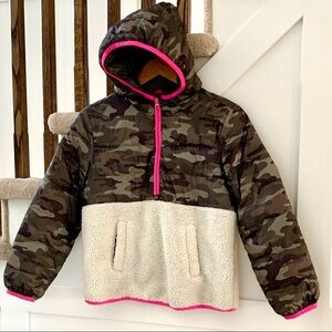 Gap Kids Sherpa Fleece Camo Half Zip Hoodie Coat Jacket Girl Size XL